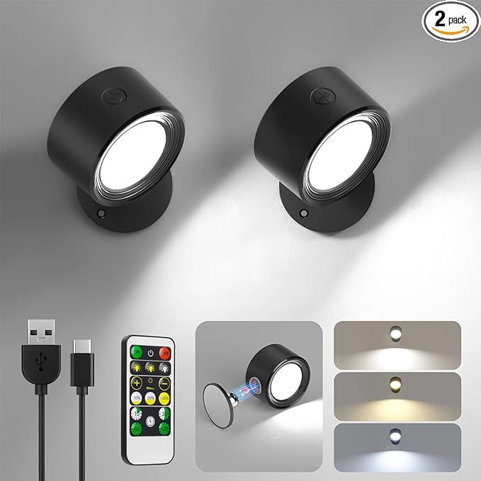 Lightbiz LED Wall Mounted Lights 2 Pcs with Remote, Wall Sconces Lamp 3000mAh Rechargeable Batter... | Amazon (US)