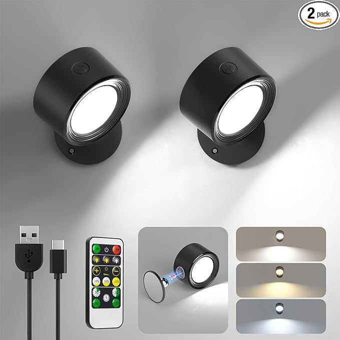 LED Wall Mounted Lights 2 Pcs with Remote, Wall Sconces Lamp 3000mAh Rechargeable Battery Operate... | Amazon (US)