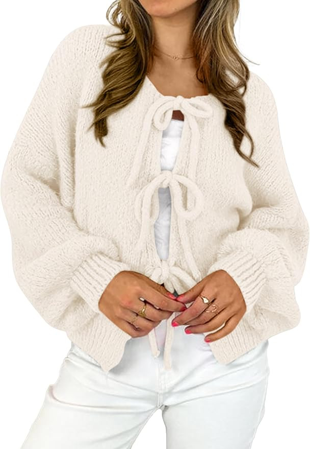 MASCOMODA 2025 Bow Tie Front Cardigan Sweaters for Women Fall Winter Oversized Long Sleeve Open F... | Amazon (US)