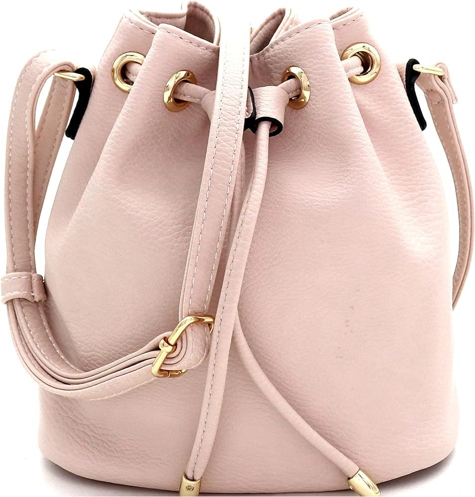 Casual Soft PU Leather Drawstring Small 2 Way Bucket Shoulder Bag Crossbody | Amazon (US)