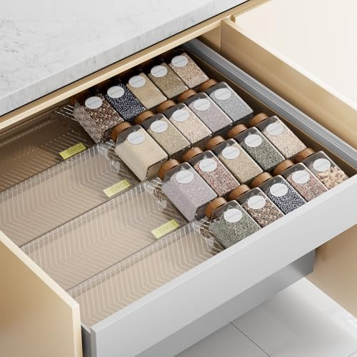PanPanPal Spice Drawer Organizer, 8 Pack Clear Seasoning Organizer Rack, Expandable From 11" to 22" Wide Kitchen Spice Rack Organizers for Drawer, Countertop (Jars Not Included) | Amazon (US)