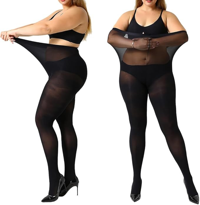 MANZI Women's 2 Pairs Control Top Pantyhose High Waist Plus Size Tights Ultra-Soft | Amazon (US)