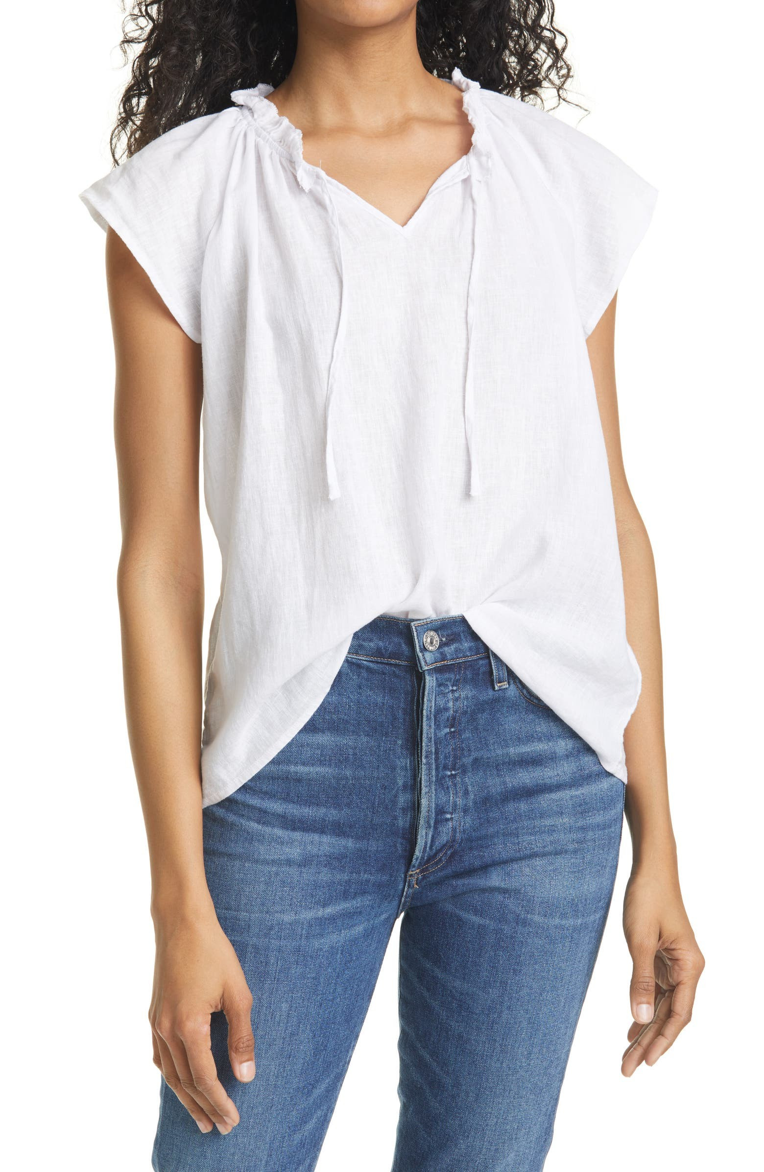 Rails Raven Short Sleeve Linen Blend Peasant Blouse | Nordstrom | Nordstrom