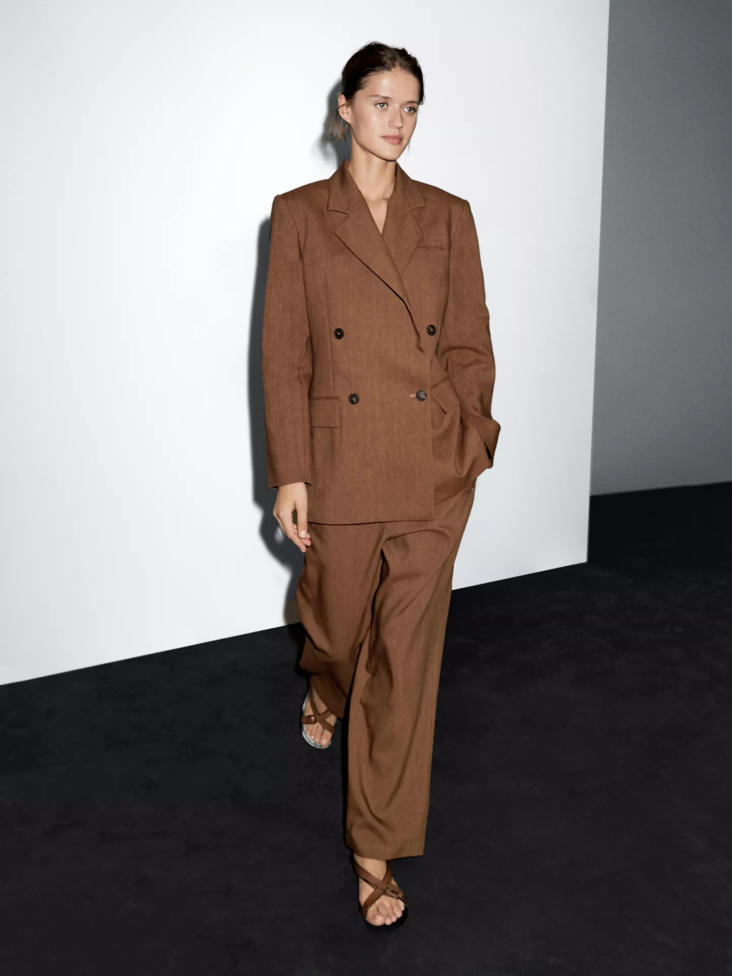 Double-breasted linen blend blazer | Massimo Dutti UK