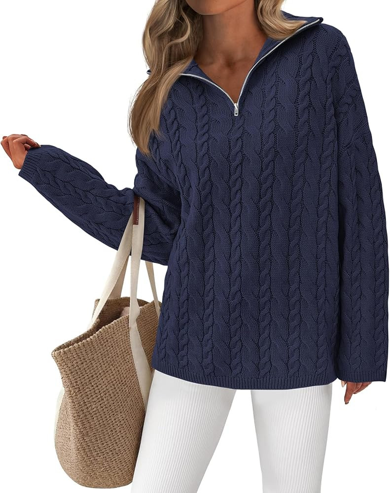 PRETTYGARDEN Womens Fall Sweaters 2025 Long Sleeve Quarter Zip Pullover Sweater Casual Loose V Ne... | Amazon (US)