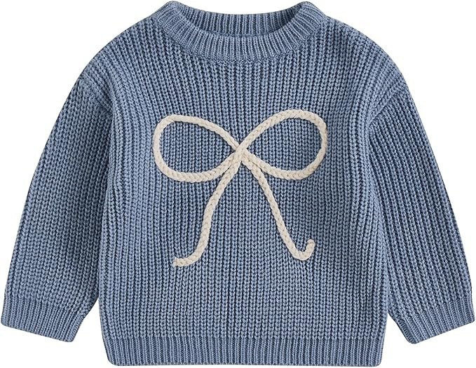Baby Girl Knit Sweater Cute Bow Chunky Knitted Pullover Sweatshirt Toddler Girls Fall Winter Clot... | Amazon (US)