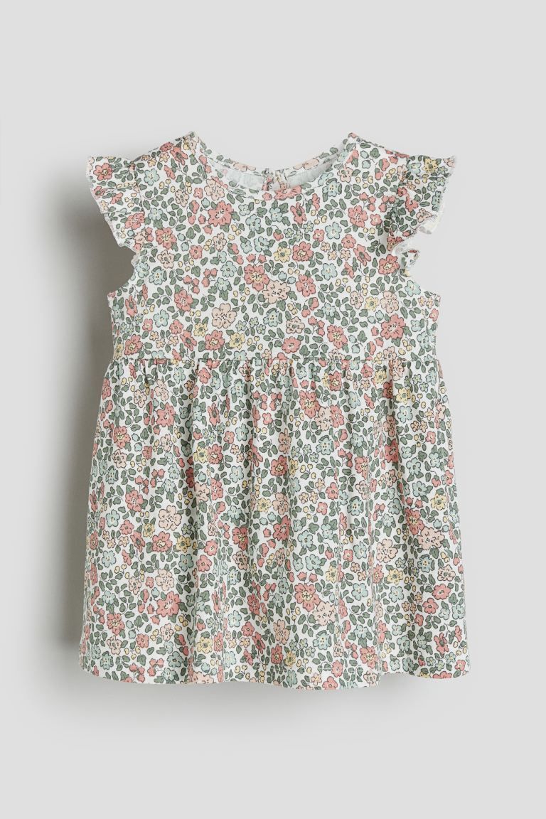 Ruffle-trimmed Jersey Dress - Green/floral - Kids | H&M US | H&M (US + CA)