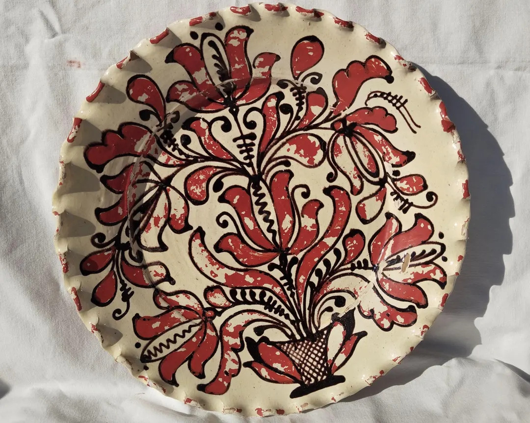 Antique Hungarian Folk Plate, Red Korond Clay Peasant Dish (diameter 31.5 Cm) - Etsy | Etsy (US)