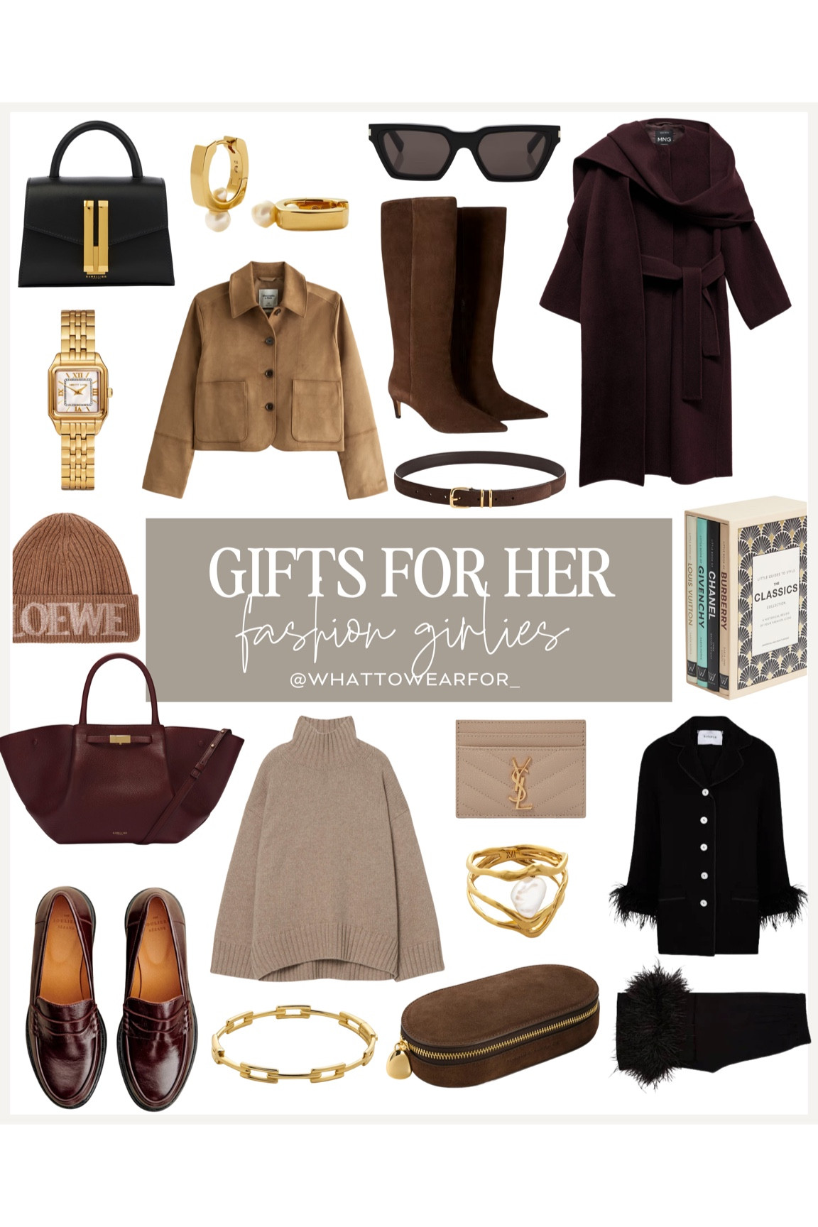 Gift Guide for Her: The Fashion Girlies ✨

Suede jacket / demellier tote bag / burgundy bag / loafers / cashmere turtle neck / sleepers pyjamas / scarf coat / mango / Loewe beanie / suede knee high boots / Monica Vinader pearl jewellery / Saint Laurent card wallet / hold watch 

#LTKuk #LTKgiftguide #LTKluxury