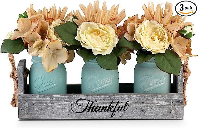 GBtroo Mason Jar Dining Table Centerpieces - Coffee Table Decor with 3 Mason Jars and Flowers - F... | Amazon (US)