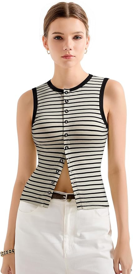 SUUKSESS Women Button Down Going Out Trendy Tops Ribbed Sexy Vest Y2K Tank Tops | Amazon (US)