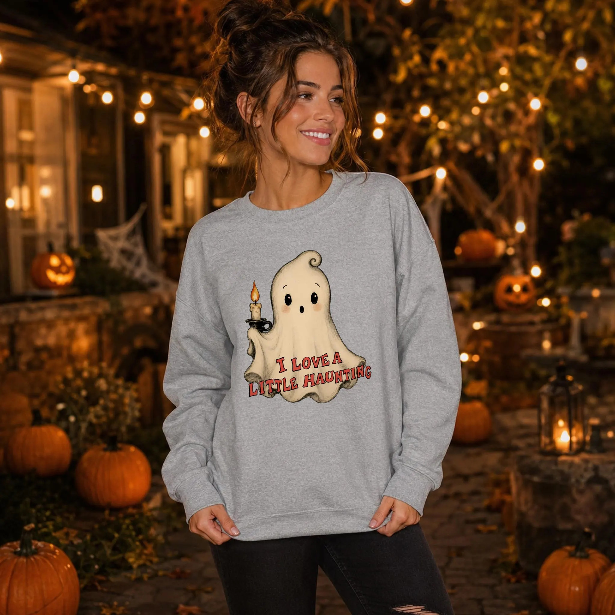 I Love A Little Haunting Ghost Sweatshirt, Vintage Halloween Graphic Crewneck, Cute Ghost Shirt | Etsy (Global)