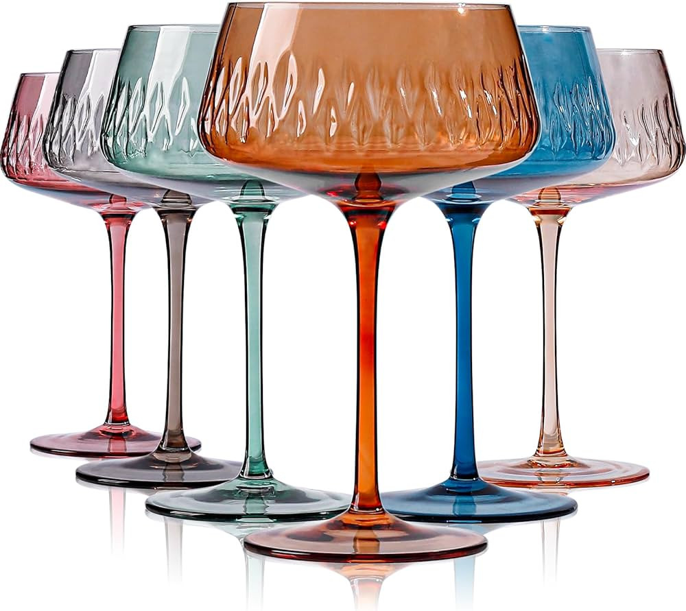 Colored Coupe Glasses Set of 6,10 oz Colored Martini Glasses Cocktail Glasses Champagne Glasses,V... | Amazon (US)