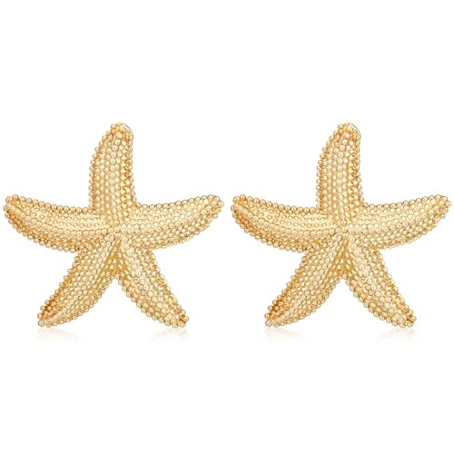 Amazon.com: MISS RIGHT Gold Starfish Stud Seashell Earrings - Hypoallergenic Lightweight Summer B... | Amazon (US)
