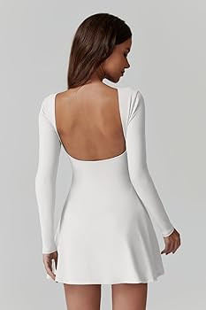 QINSEN Women's Open Back Tennis Dress Long Sleeve Built in Shorts Golf Athletic Dress with Pocket... | Amazon (US)