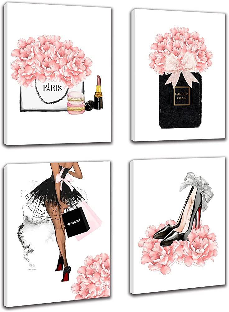 FRAMED Makeup Room Canvas Wall Art, Fashion Woman Picture , Perfume Handbags High Heels Lipstick ... | Amazon (US)