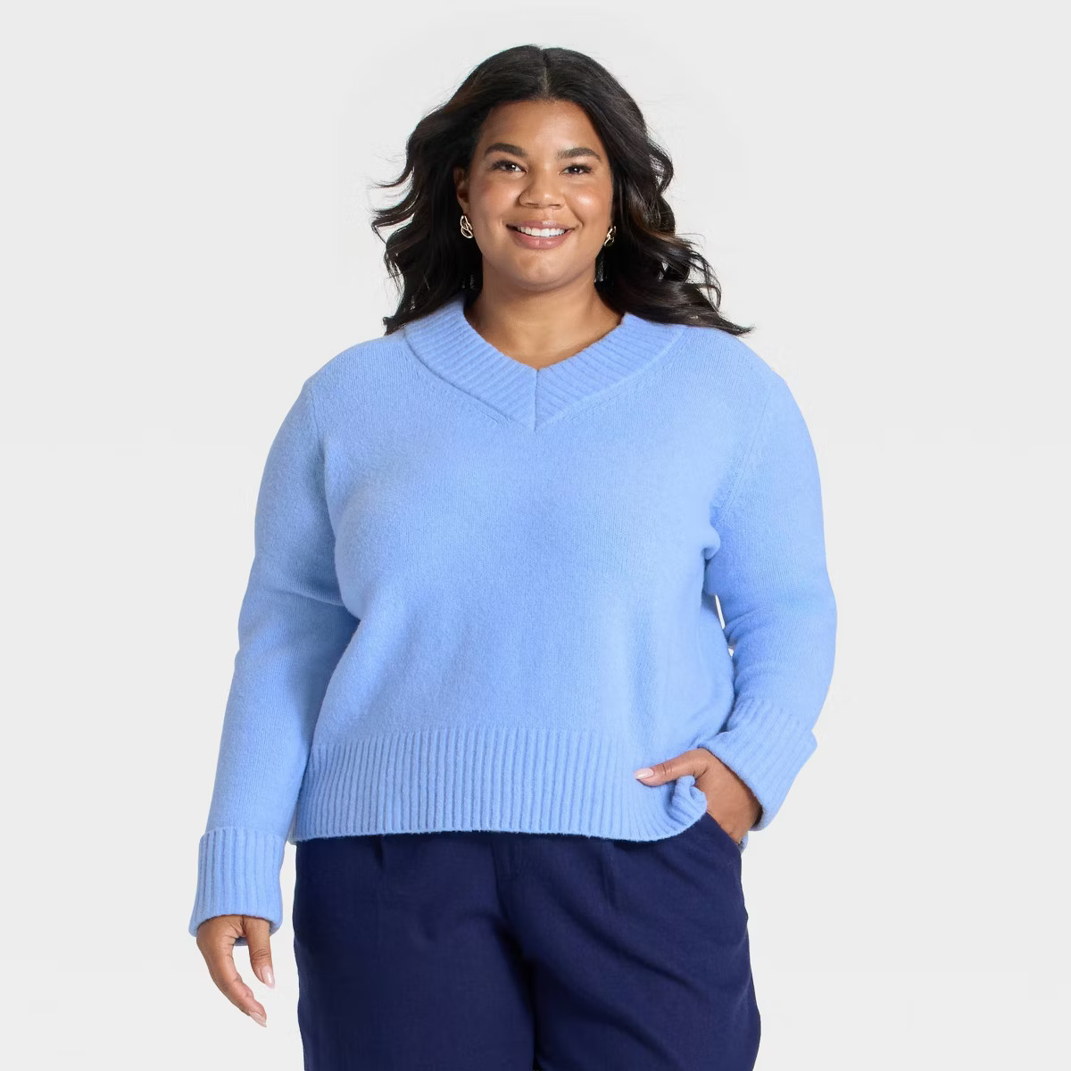 Women's Long Sleeve V-Neck Cozy Knit Boxy Pullover Sweater - A New Day™ | Target