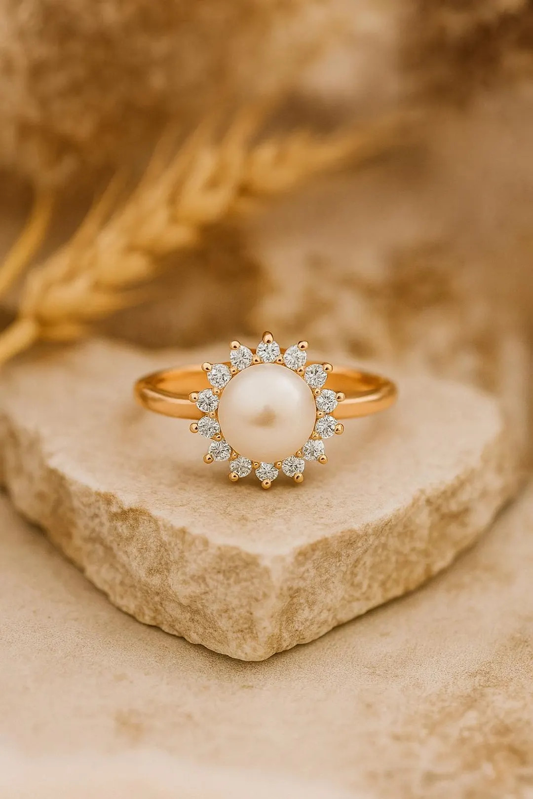 Freshwater Pearl Engagement Ring 10K Solid Gold Art Deco Bridal Ring Women Fine Jewelry June Birt... | Etsy (US)