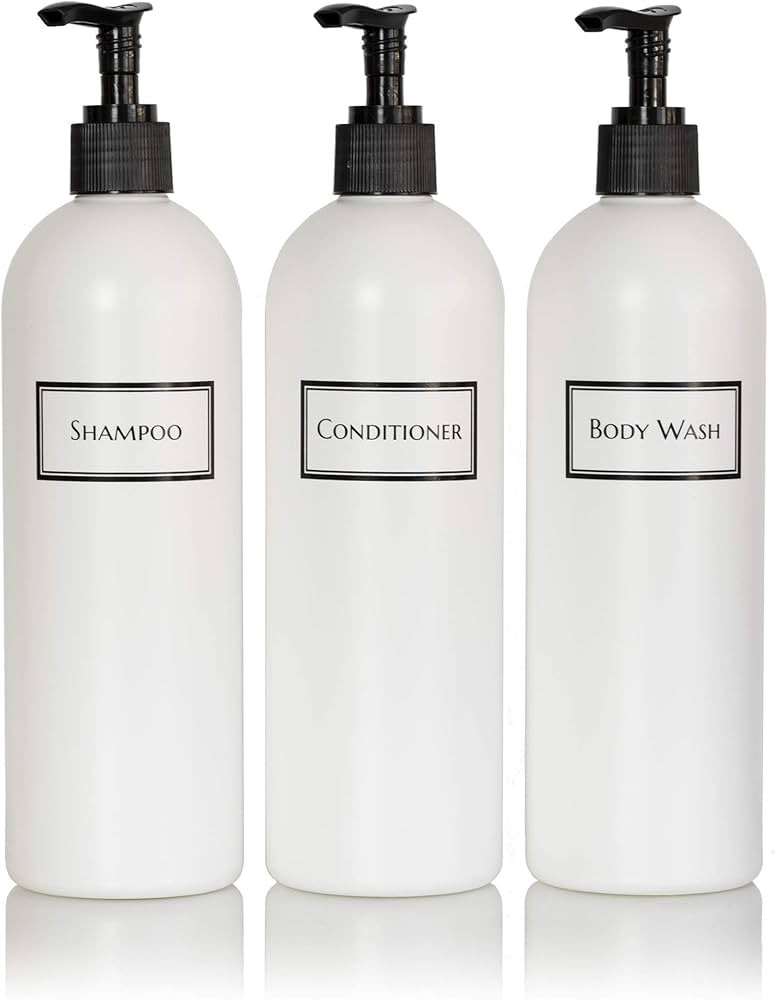 Artanis Home Silkscreened Empty Shower Bottle Set for Shampoo, Conditioner, and Body Wash, Cosmo/... | Amazon (US)