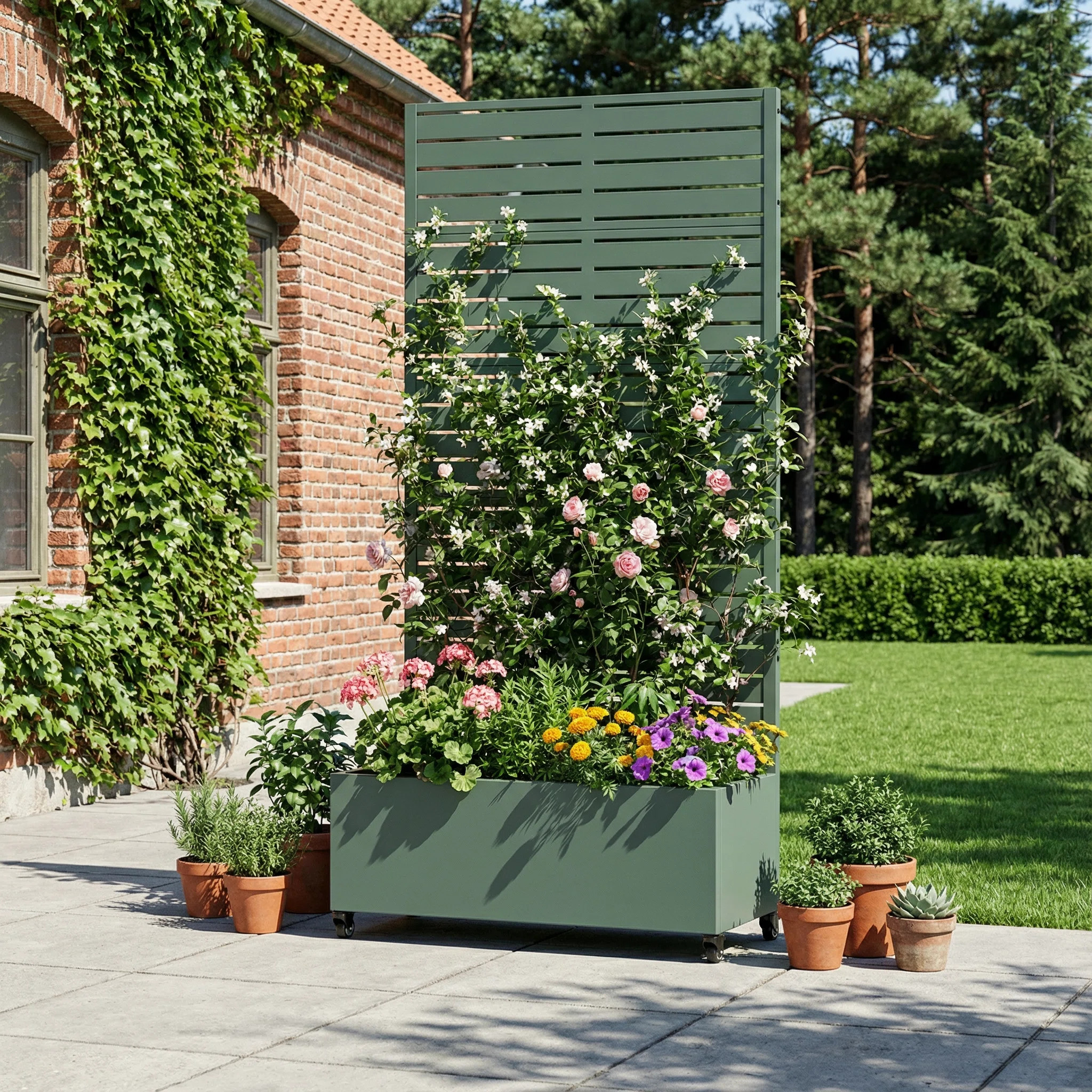 Metal Planter Box with Trellis with Wheels | Wayfair North America