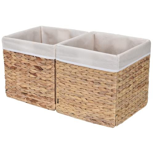 StorageWorks Rectangular Wicker Baskets for Shelves, Water Hyacinth Hand-Woven Baskets with Linings, | Amazon (US)