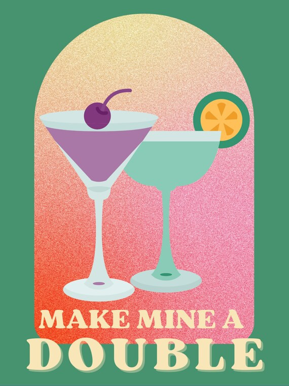 Make Mine A Double Print Colorful Cocktail Printable Wall - Etsy | Etsy (US)
