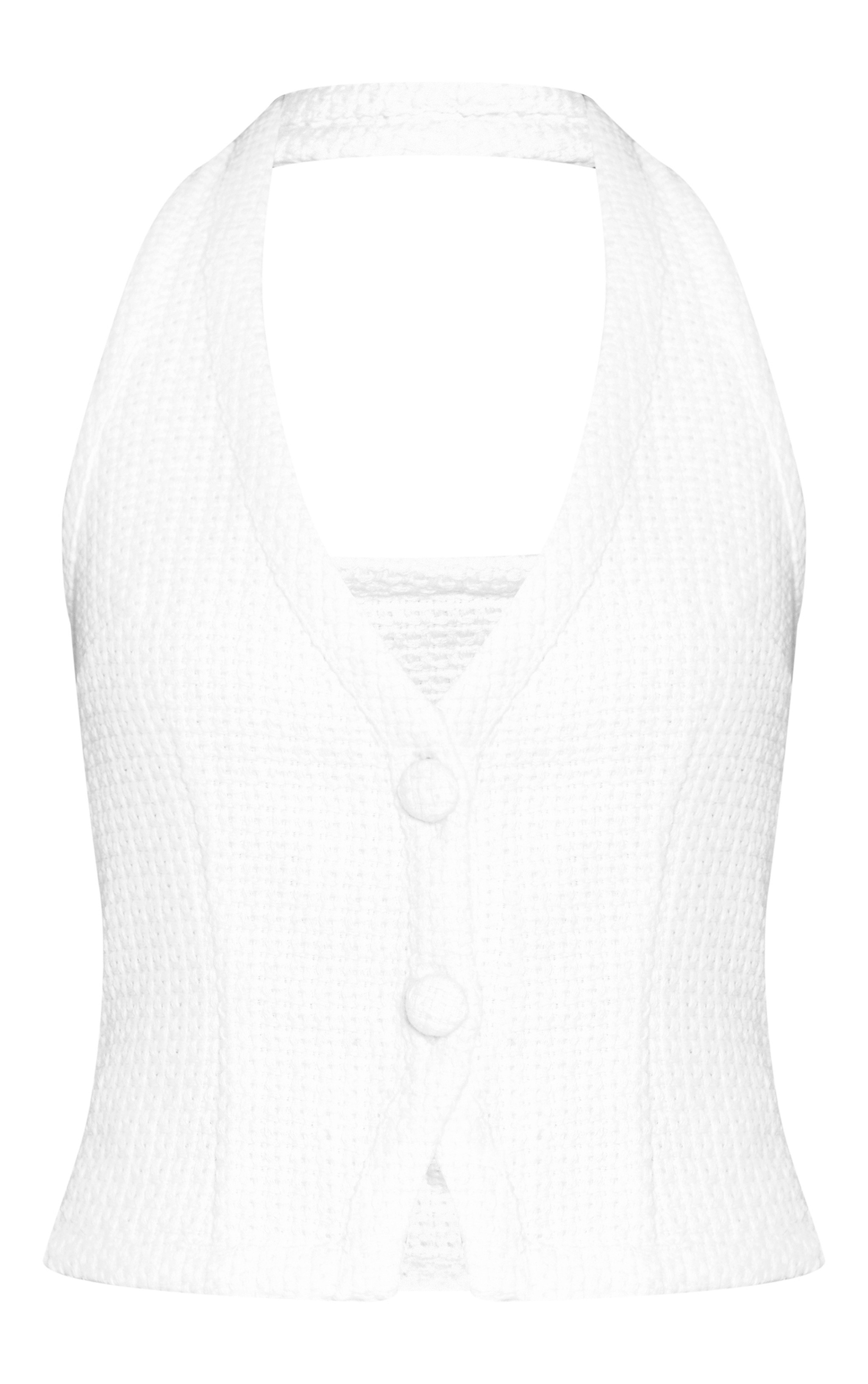 Top dos nu en maille bouclée crème à boutons | PrettyLittleThing (FR)