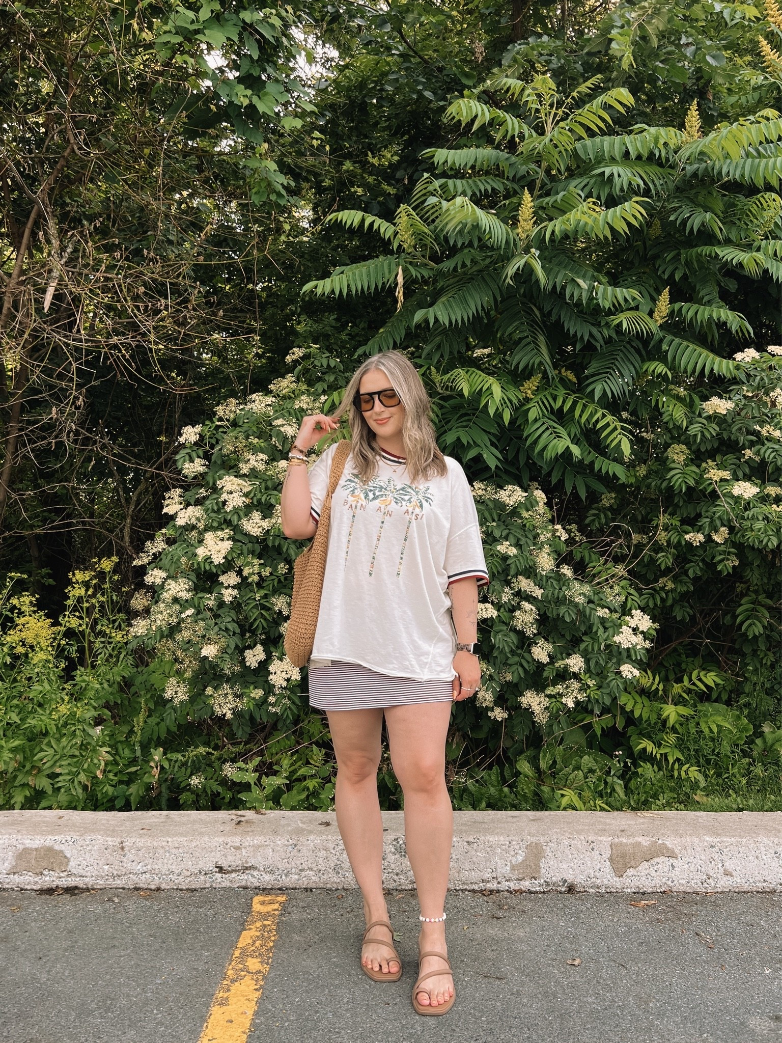 Comfy summer outfit! Wearing L in both the tee & mini skirt (has built in shorts)! I’m a 9.5-10 shoe and wear a 10 in the toe loop sandals. Canadian crocs link under “similar products”

#LTKsummer #LTKsale #LTKmidsize