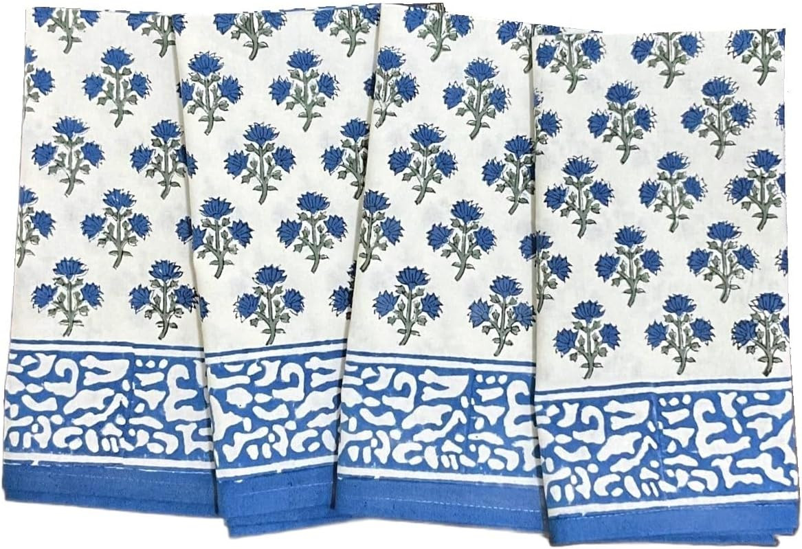 ATOSII Gulbahar Blue 100% Cotton Designer Summer Dinner Napkins, Block Print, Washable Durable Ta... | Amazon (US)