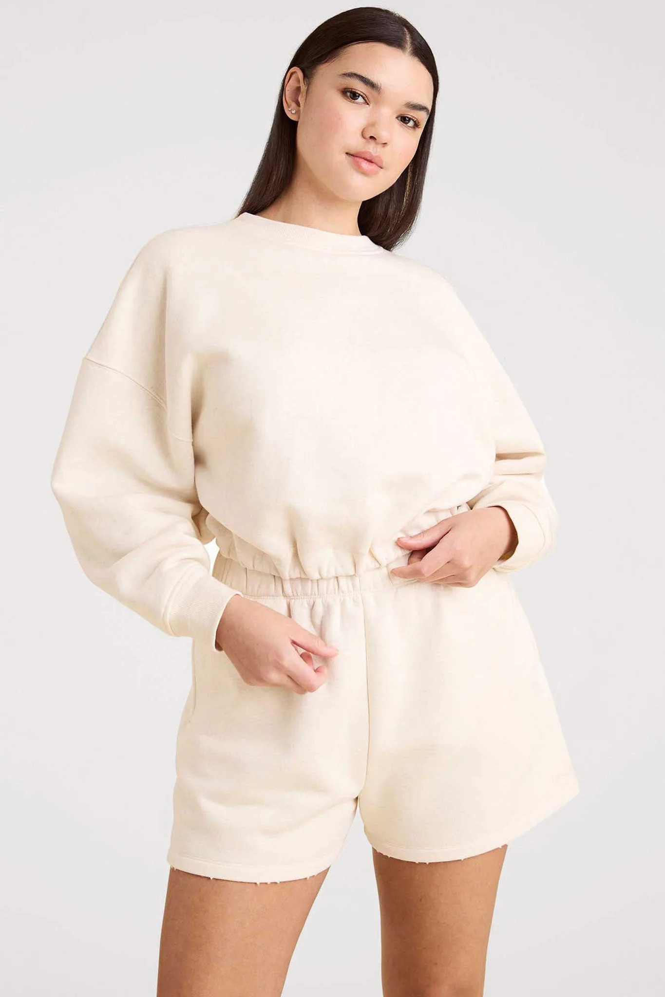 Vintage Fleece Cinch Waist Sweatshirt | Heather Bone | nuuds