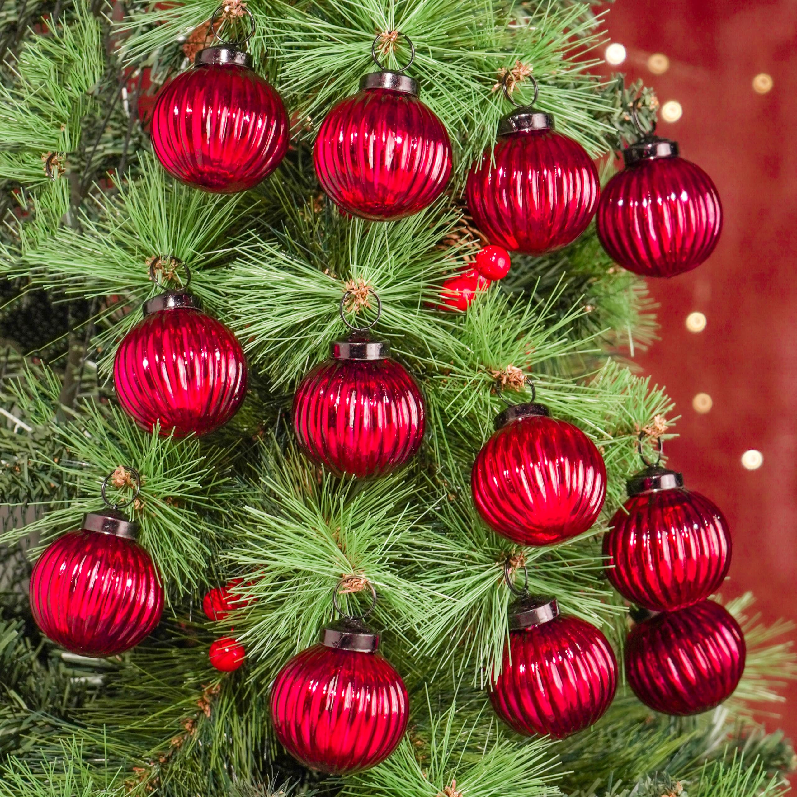 IndianShelf 12 Vintage Mercury Large Christmas Ornaments Red Unique Glass Christmas Balls for Chr... | Amazon (US)