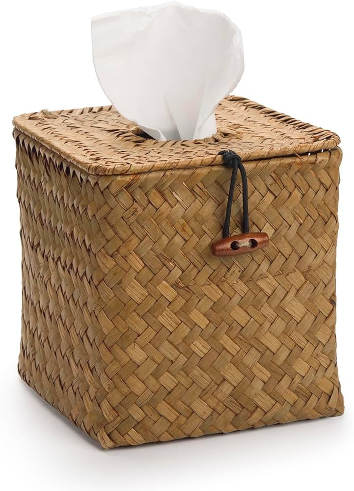 Tissue Box Cover Square, Seagrass Tissue Box Holder, Woven Facial Tissue Holder, Rattan Wicker Ti... | Amazon (US)