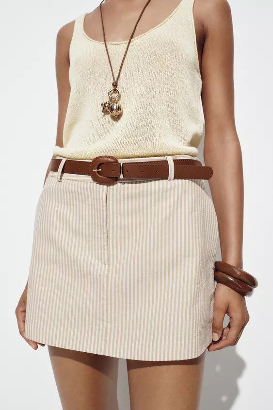 STRIPED CULOTTES WITH BELT | Zara UK