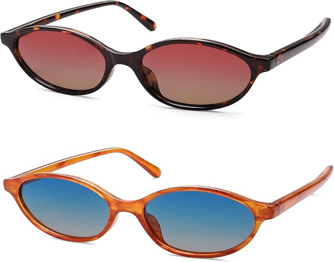 Retro Oval Cat Eye Sunglasses for Women Y2k Trendy Narrow Sunnies Designer Sun Glasses AR82253 | Amazon (US)