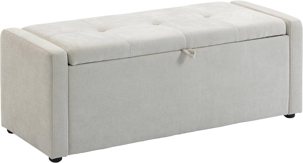 HOMCOM Storage Ottoman Bench, Linen-Look Fabric Upholstered Ottoman with Storage, Wide Padded Sea... | Amazon (CA)