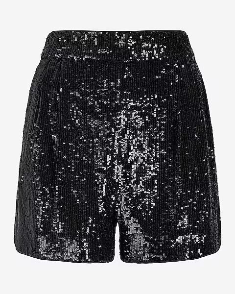 Super High Waisted Sequin Pleated Shorts | Express