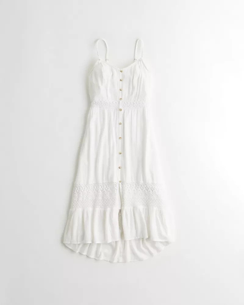 Button-Front Ruffle-Hem Midi Dress | Hollister UK