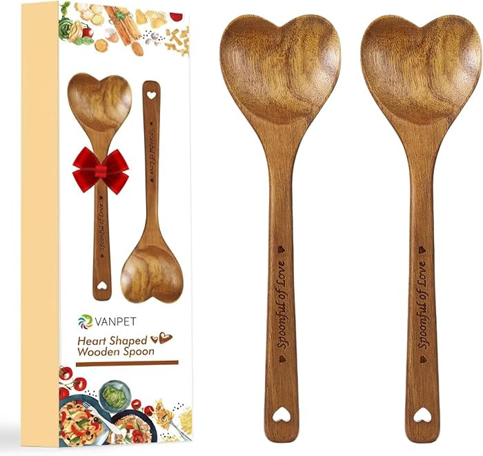 Wooden Heart Spoons - Heart Shaped Wooden Spoon Kitchenware for Cooking with Love, Unique Mother'... | Amazon (US)