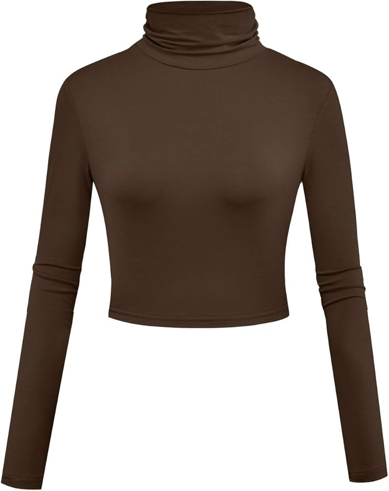 Herou Women Long Sleeve Crop Top Turtleneck Soft Lightweight Basic Slim Fit Tops | Amazon (US)
