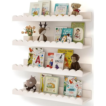Nursery Book Shelves, 17 Inch White Metal Floating Shelves for Wall 4 Pack, Wall Mounted Book She... | Amazon (US)