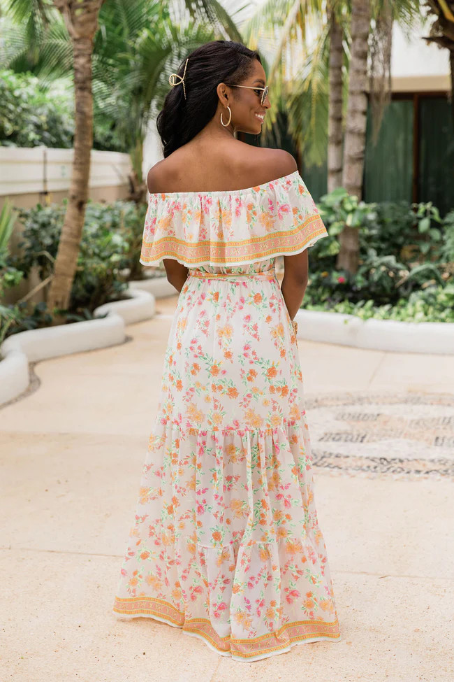 Sweet Southern Kiss Ivory Floral Maxi Dress FINAL SALE | Pink Lily