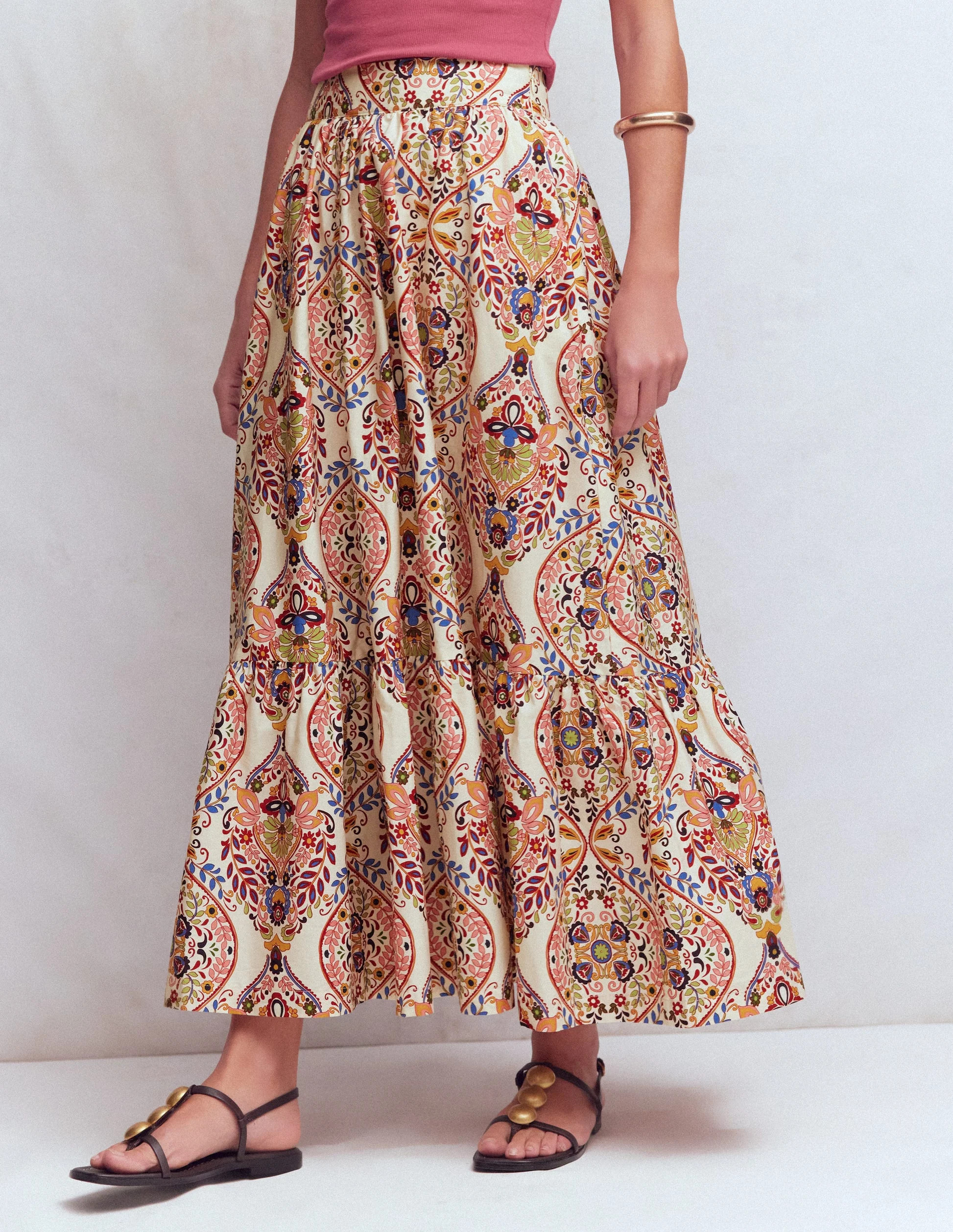 Abigail Poplin Maxi Skirt-Multi, Enchanted Gardenia | Boden (US)