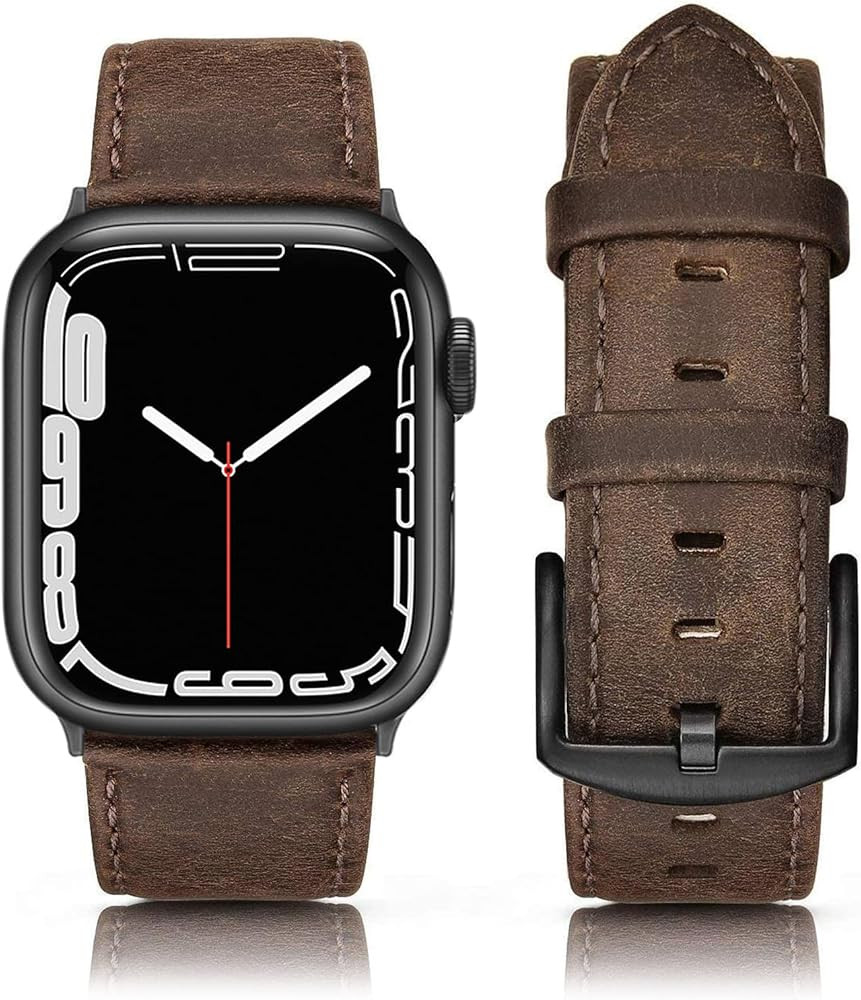 SWEES Leather Bands Compatible with Apple Watch Bands 45mm 42mm 44mm Men Women, Vintage Genuine Leat | Amazon (US)