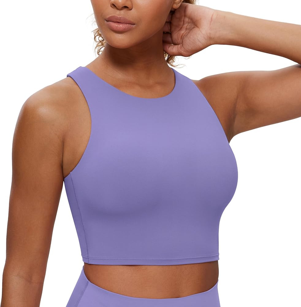 CRZ YOGA Butterluxe Racerback Longline Sports Bras for Women - High Neck Padded Crop Workout Tank... | Amazon (US)