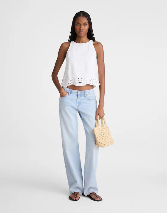 Denim Eyelet Shell Top in Tile White | Madewell
