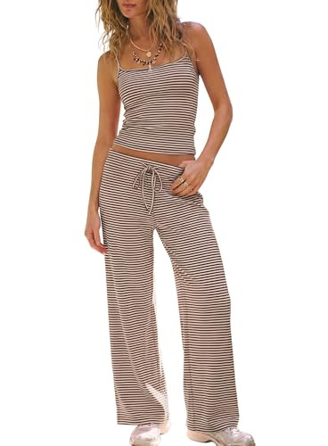 Darong Women's 2 Piece Matching Lounge Set Striped Sleeveless Top Wide Leg Pants 2026 Travel Clot... | Amazon (US)