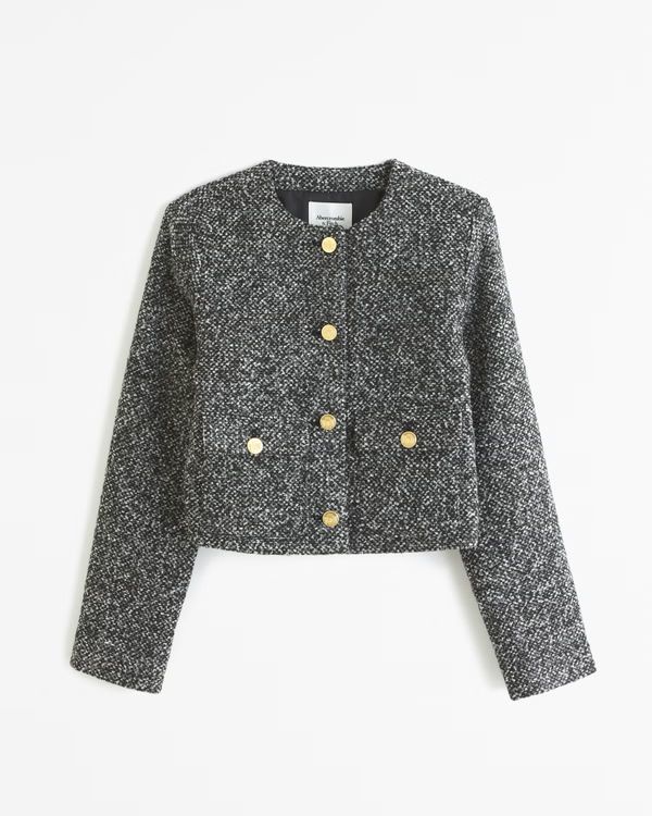 Women's Collarless Textured Jacket | Women's Clearance | Abercrombie.com | Abercrombie & Fitch (US)