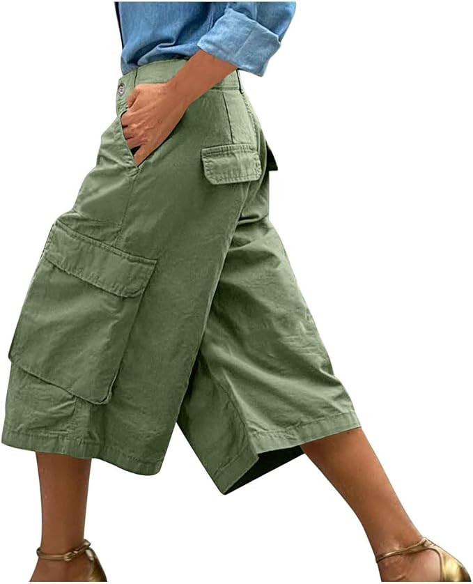 Culotte Trousers Women's Short Size Cargo Trousers Women's Baggy 3/4 Trousers Loose Fit Cargo Sho... | Amazon (UK)