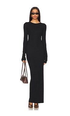 Eterne Long Sleeve Crewneck Maxi Dress in Black from Revolve.com | Revolve Clothing (Global)