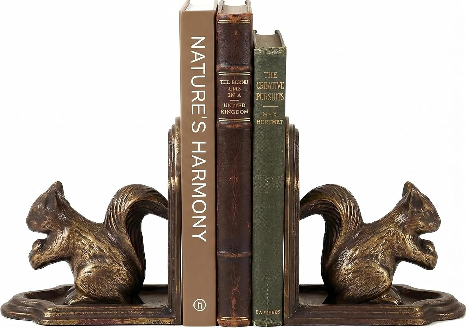Cast Iron Squirrel Bookends, Heavy Duty Vintage Decorative Book Stoppers for Shelves, Antique Bronze Finish Animal Bookends for Office | Amazon (US)